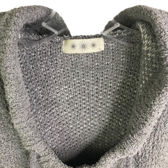 Polaris Fleece Sweater Womens Sz M Gray White Stars Hooded Long Sleeves V-Neck - Picture 2 of 8